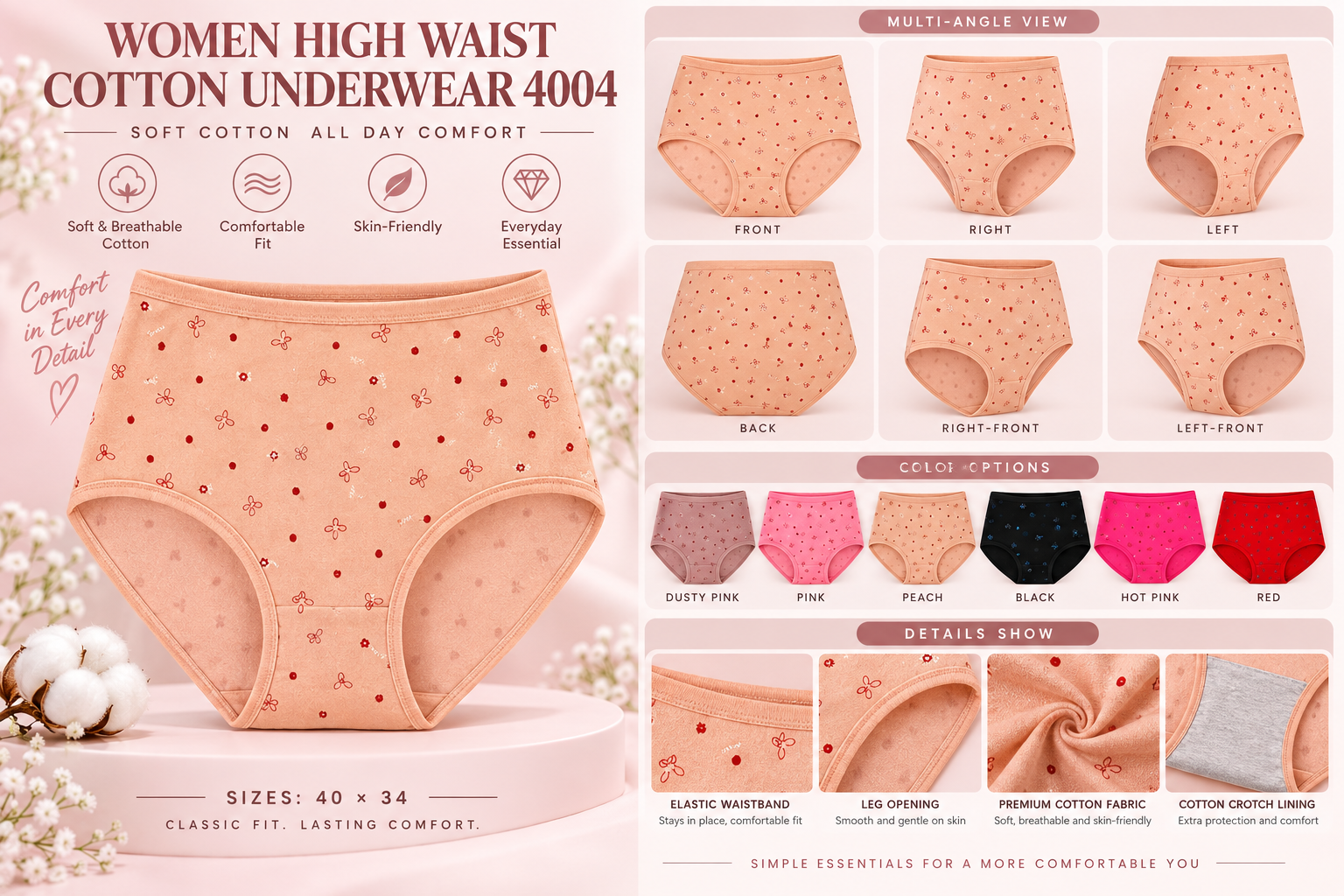 Women High Waist Cotton Underwear 4004