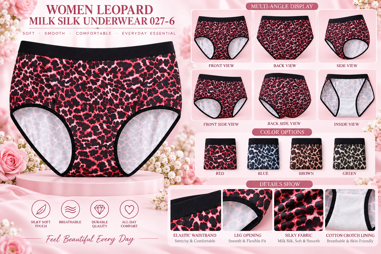 Women Leopard Milk Silk Underwear 027-6