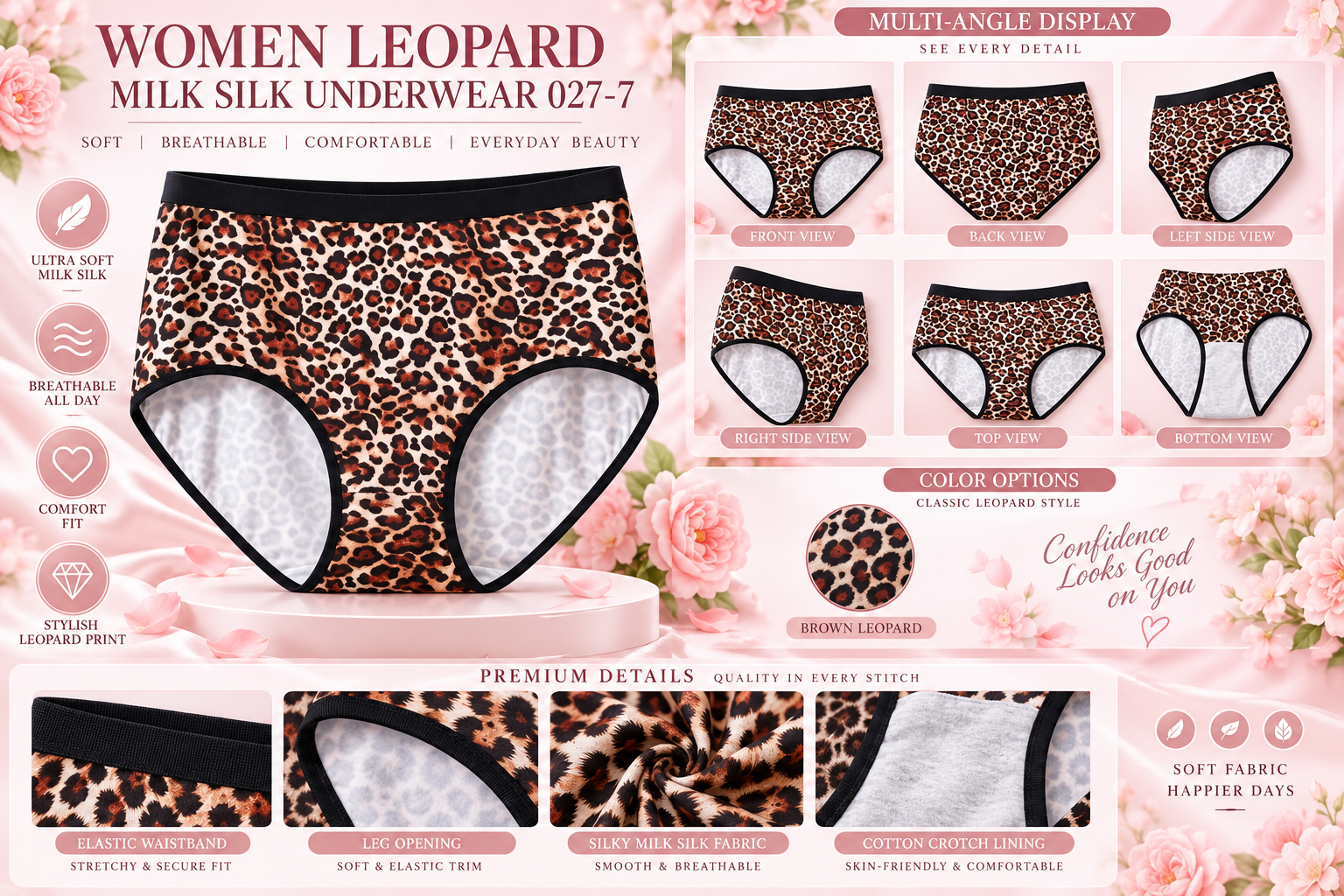 Women Leopard Milk Silk Underwear 027-7