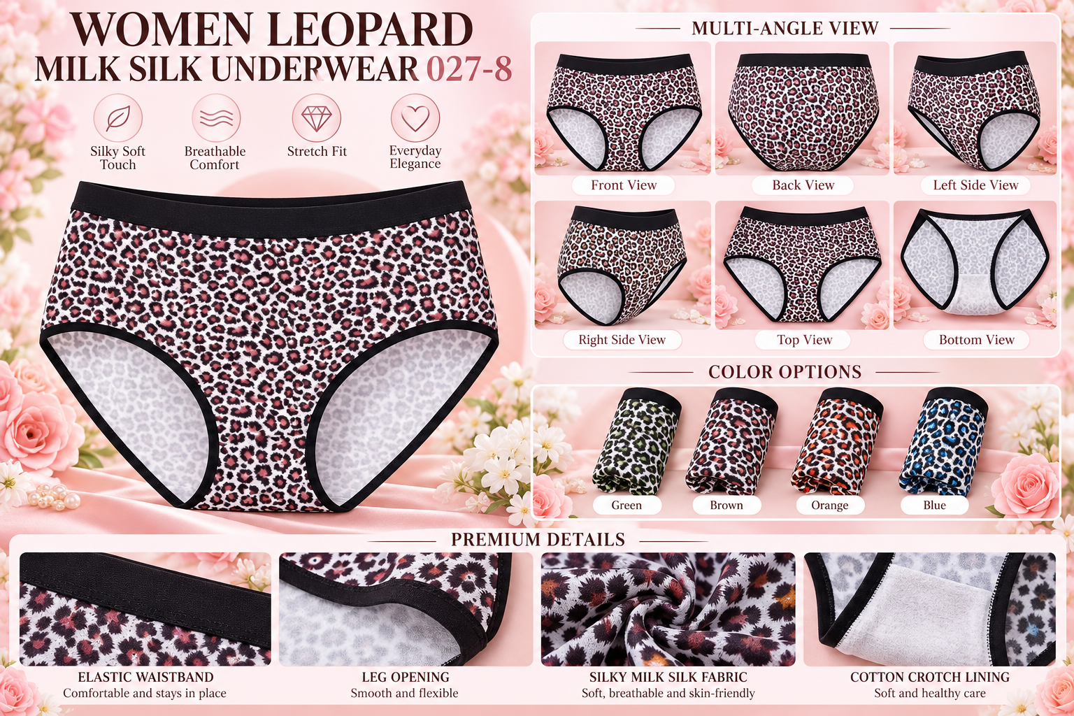 Women Leopard Milk Silk Underwear 027-8