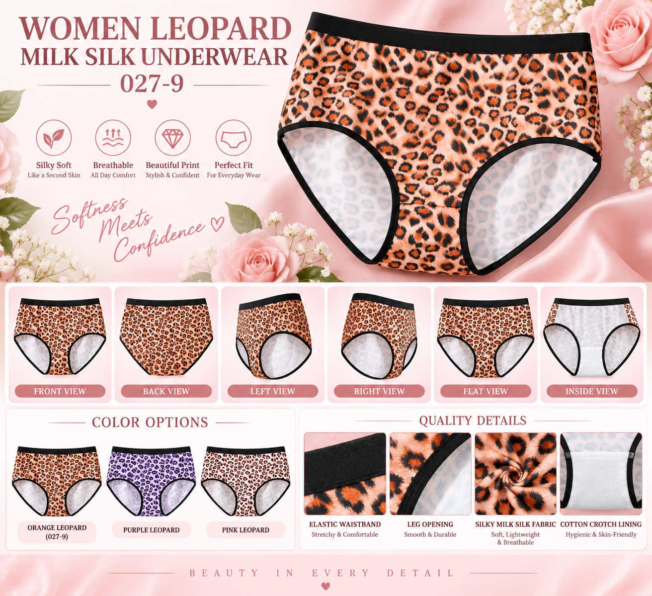 Women Leopard Milk Silk Underwear 027-9