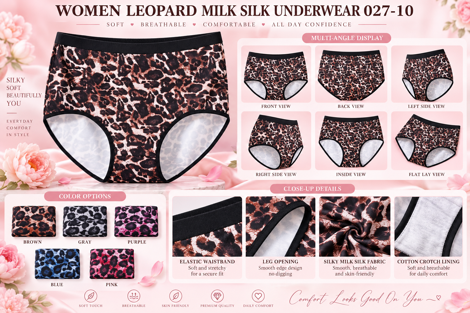 Women Leopard Milk Silk Underwear 027-10