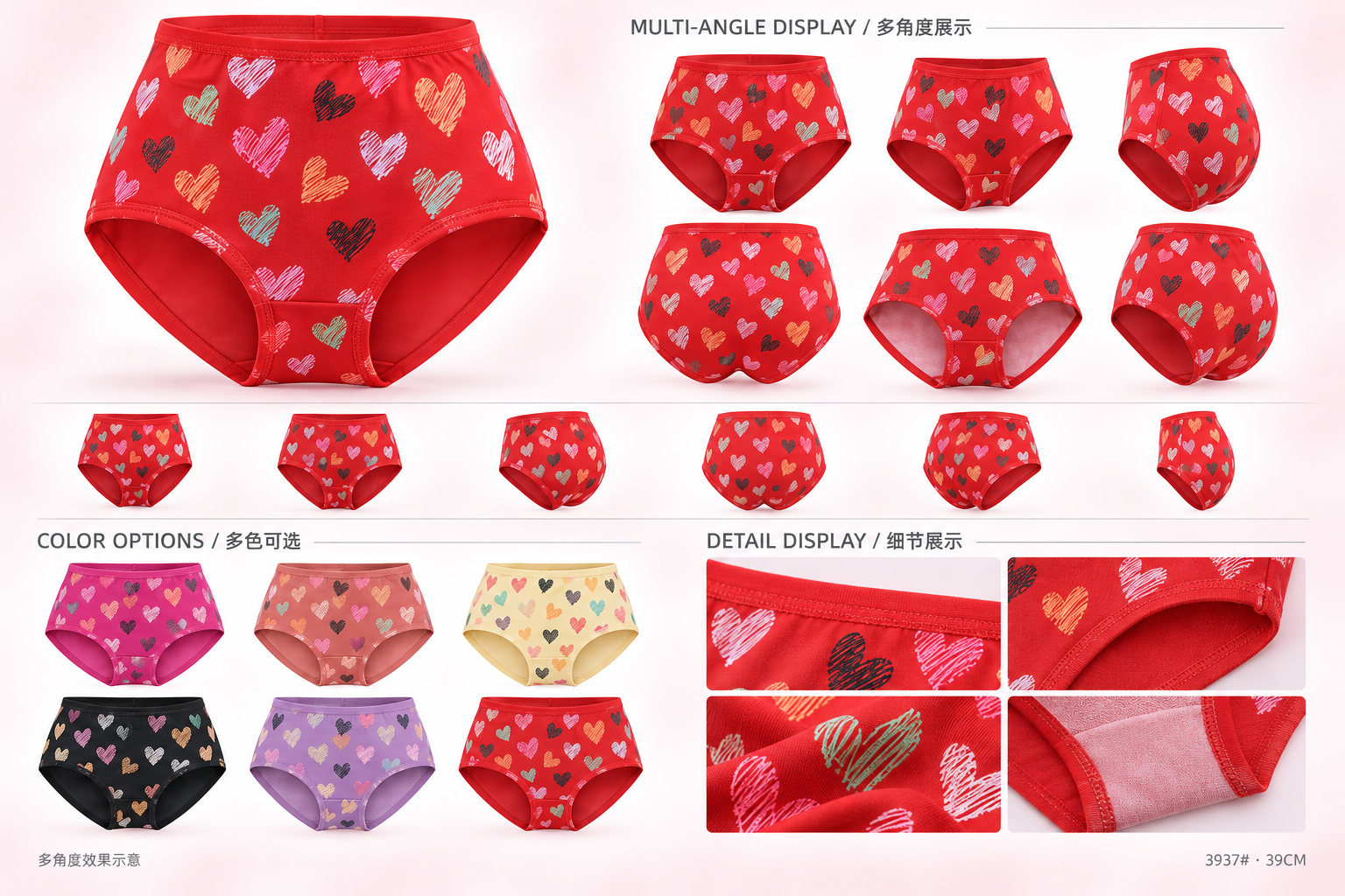 Women Full Heart Print Underwear 3937