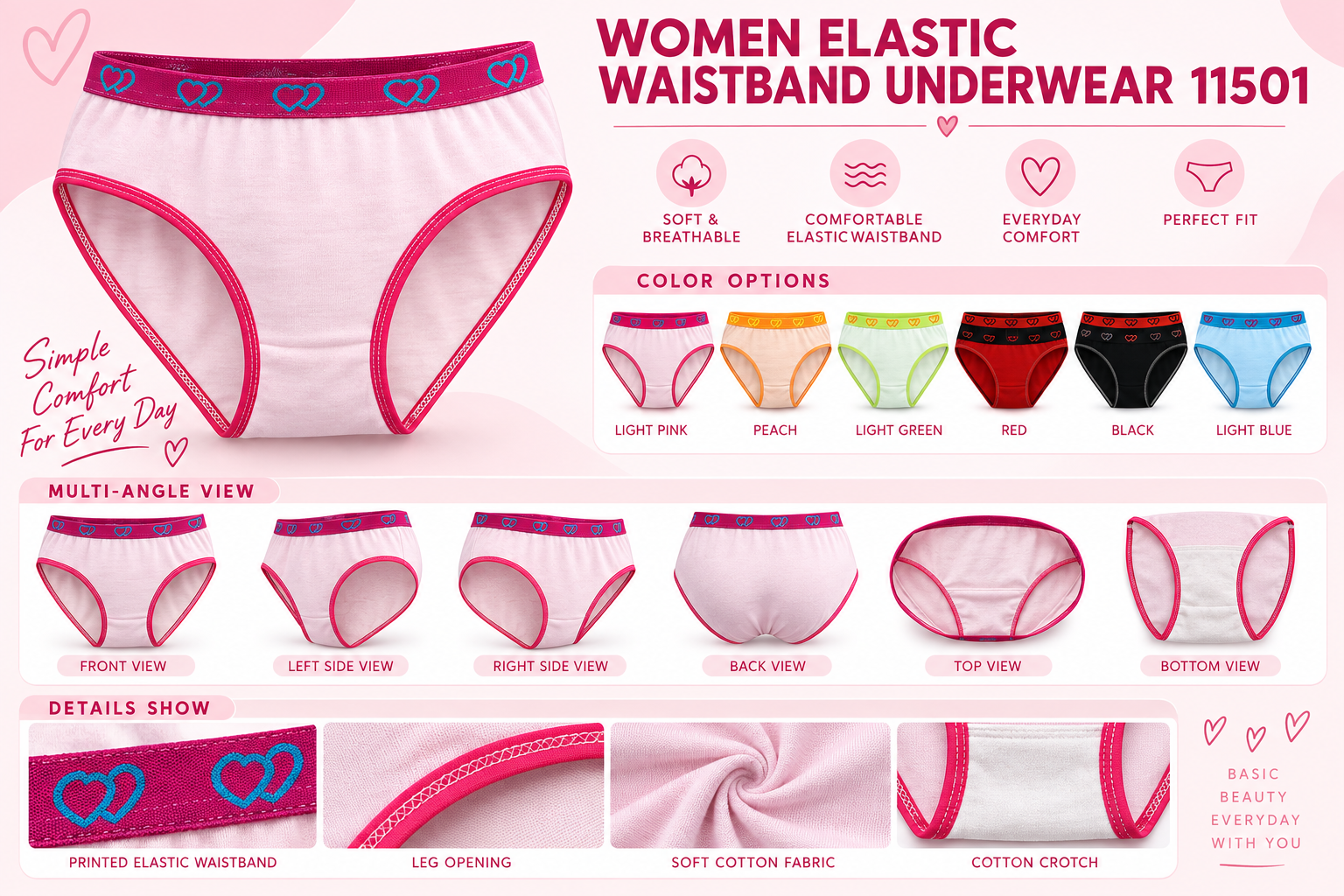 Women Elastic Waistband Underwear 11501
