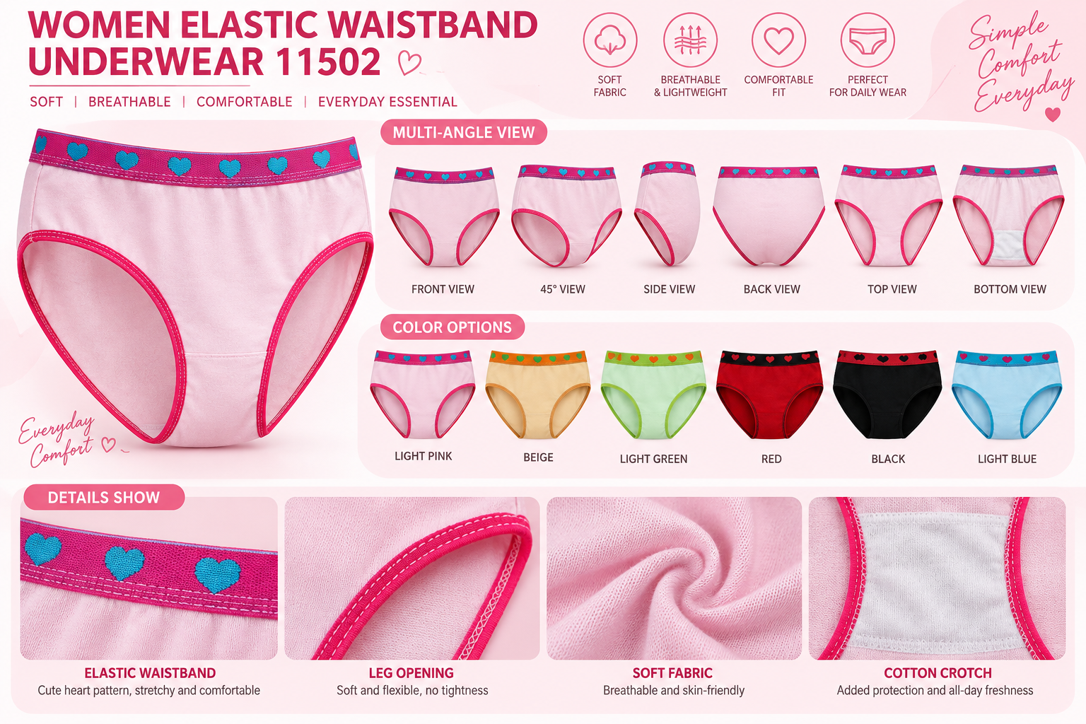 Women Elastic Waistband Underwear 11502