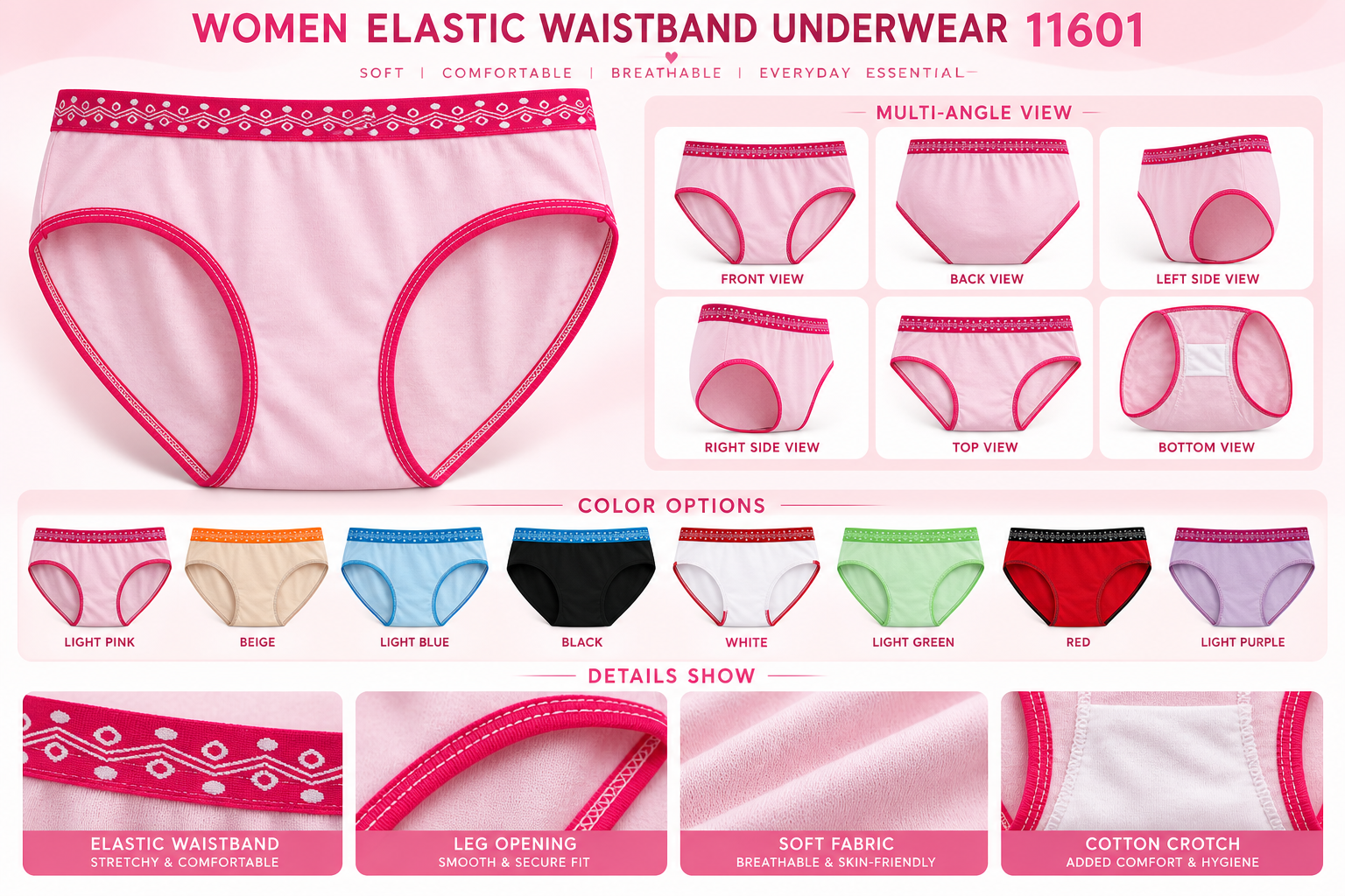 Women Elastic Waistband Underwear 11601