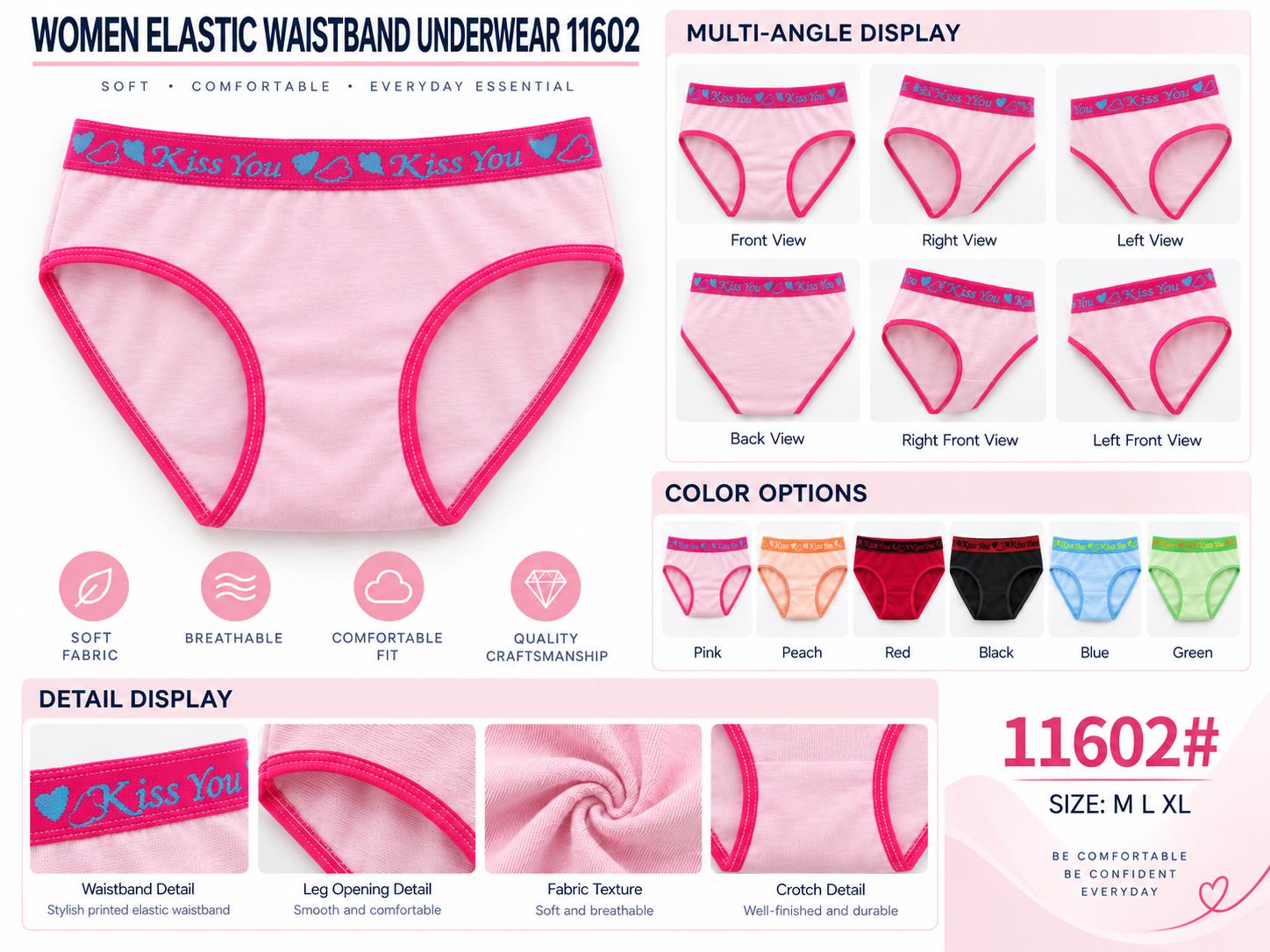 Women Elastic Waistband Underwear 11602