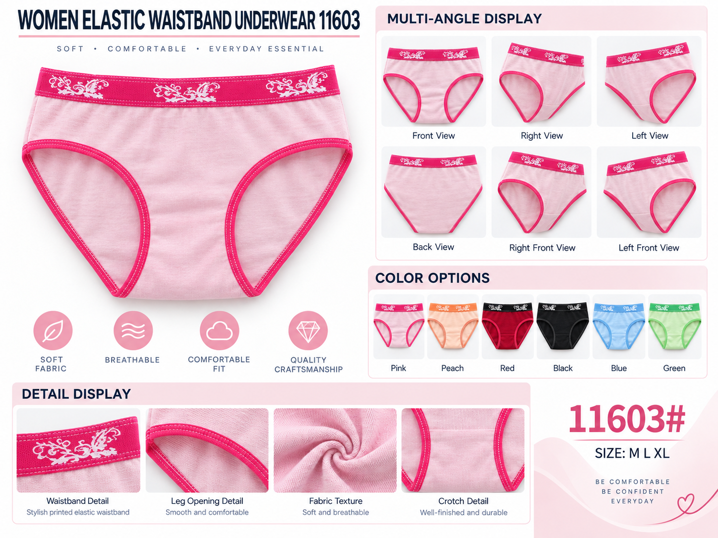 Women Elastic Waistband Underwear 11603