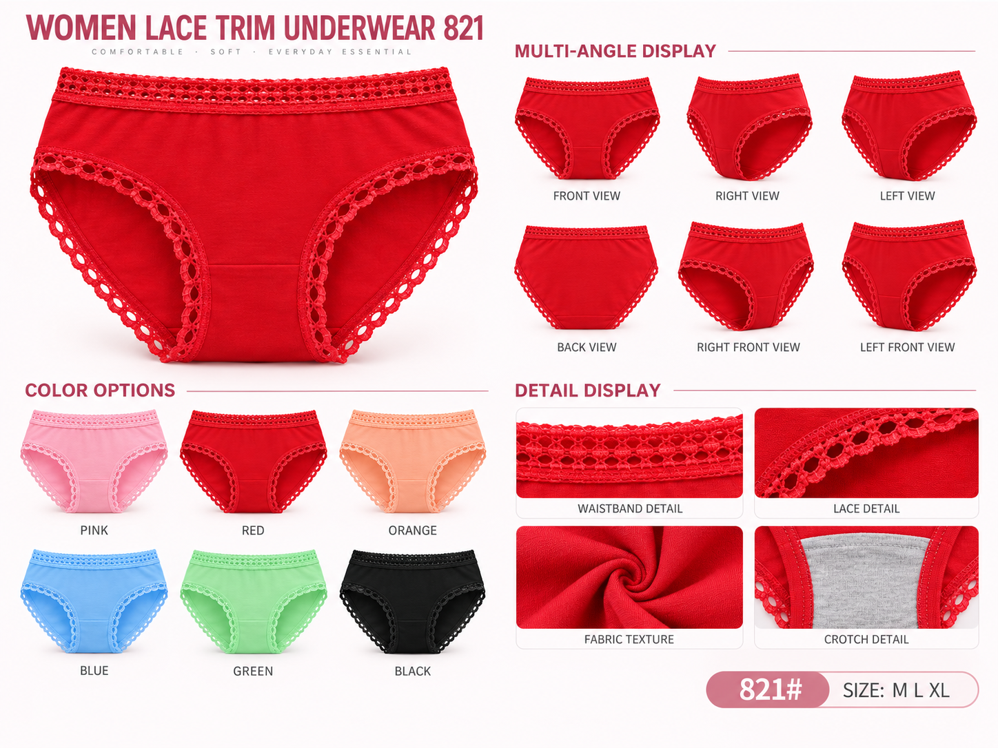 Women Lace Trim Underwear 821