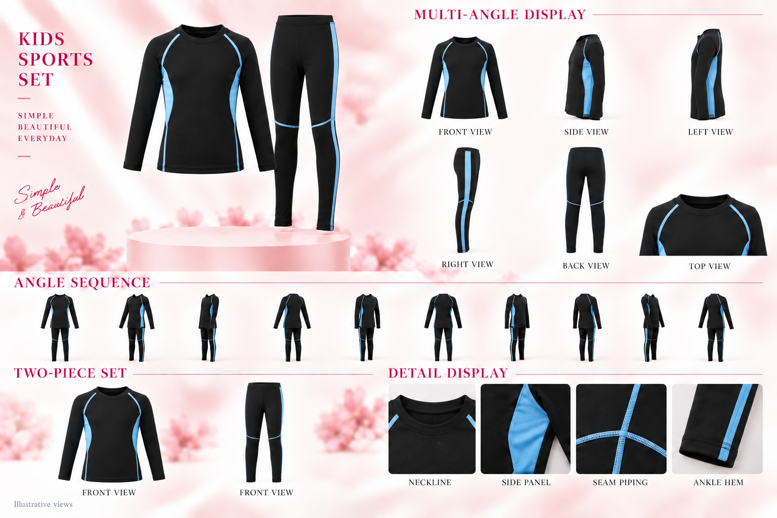 Kids Blue Trim Quick-dry Sports Set