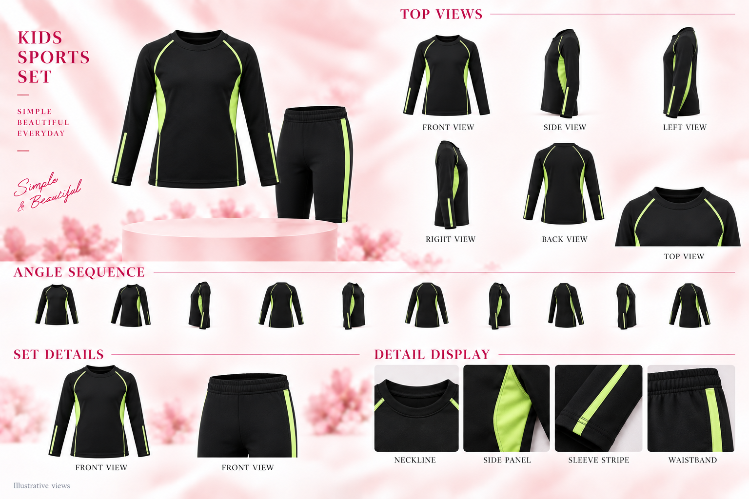 Kids Green Trim Quick-dry Sports Set