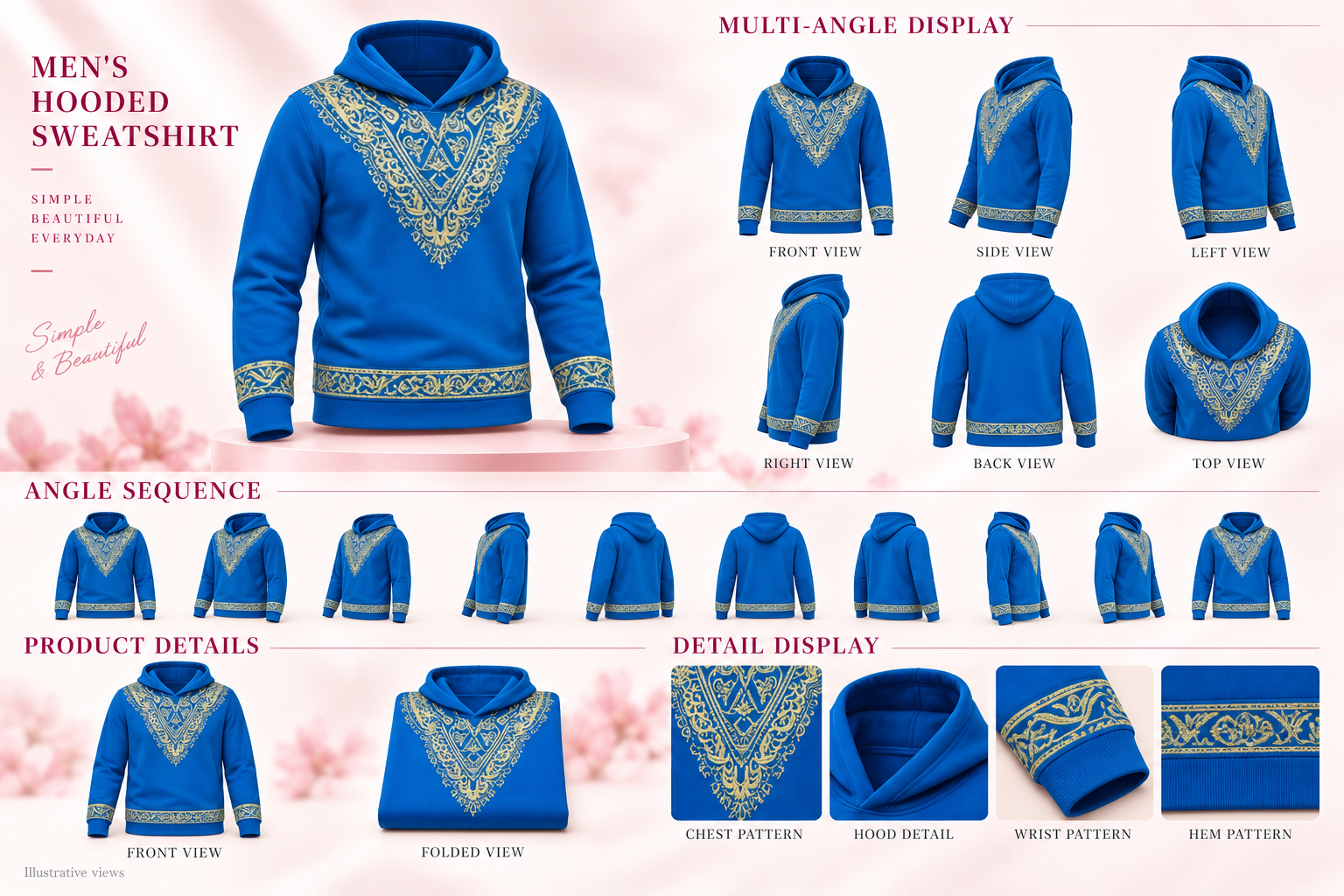 Men's Ethnic Style Hot-stamped Hooded Sweatshirt - Blue
