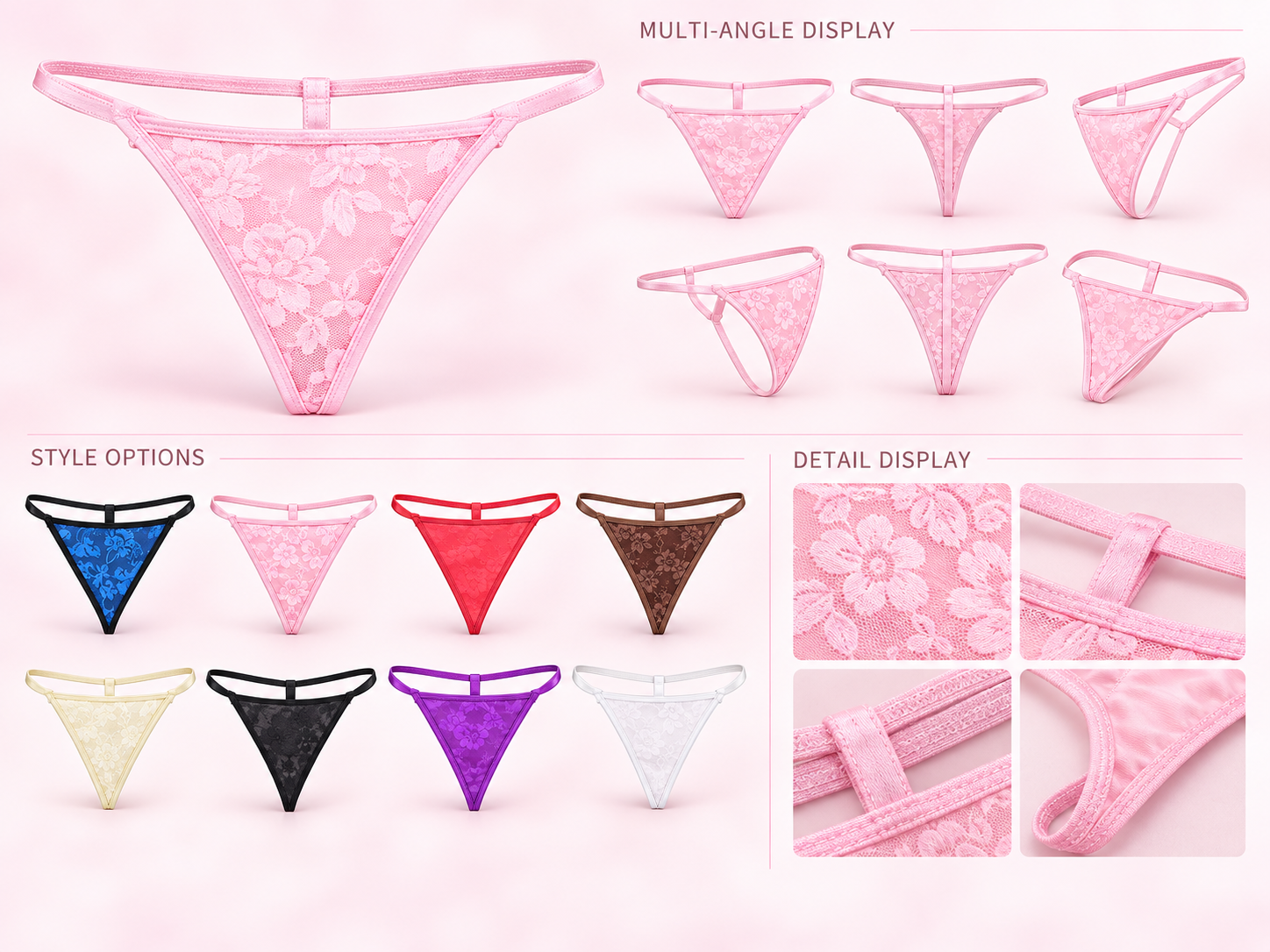 Women's Lace Triangle Thong - Assorted Colors