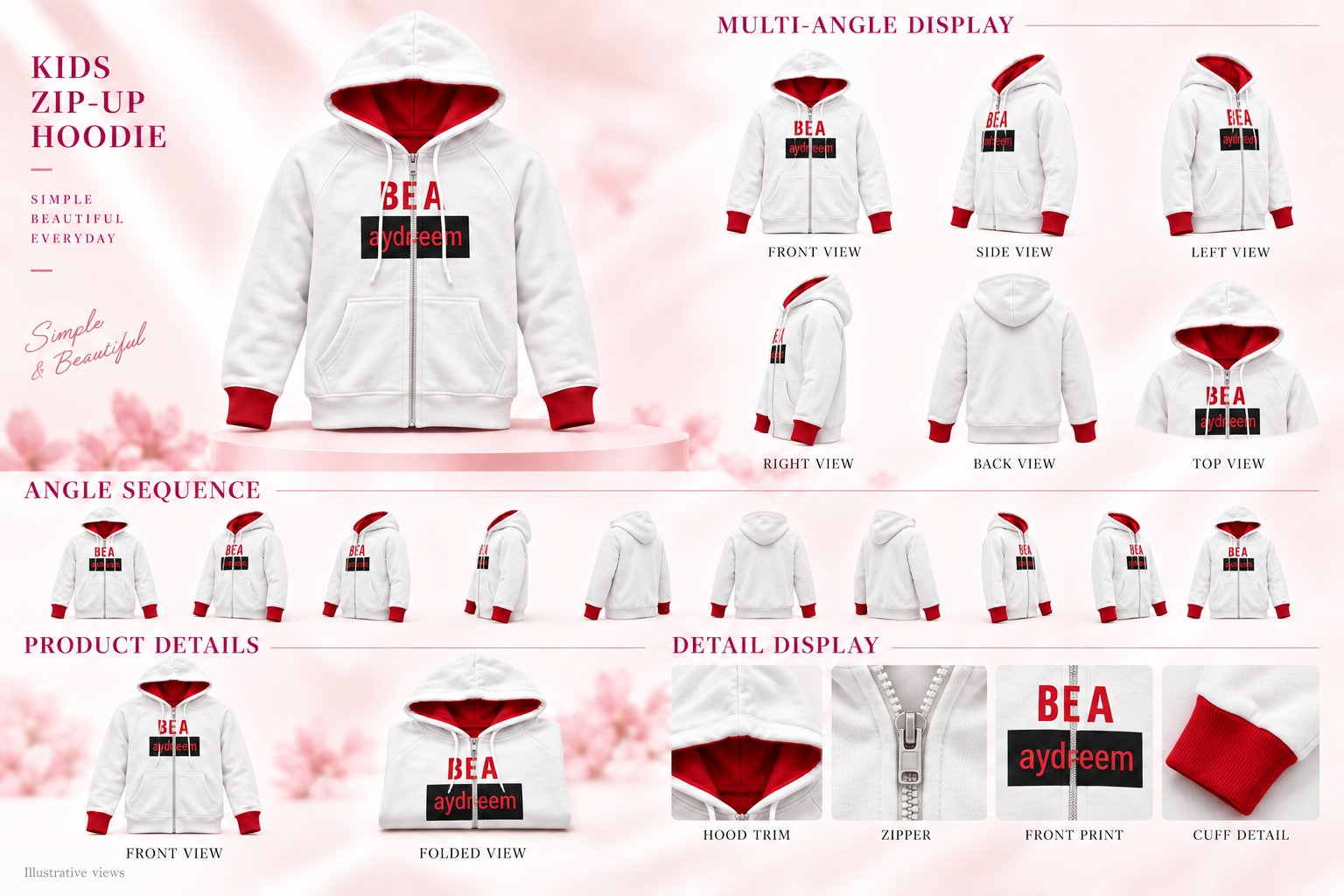 Kids White Zip-up Hooded Tracksuit Top