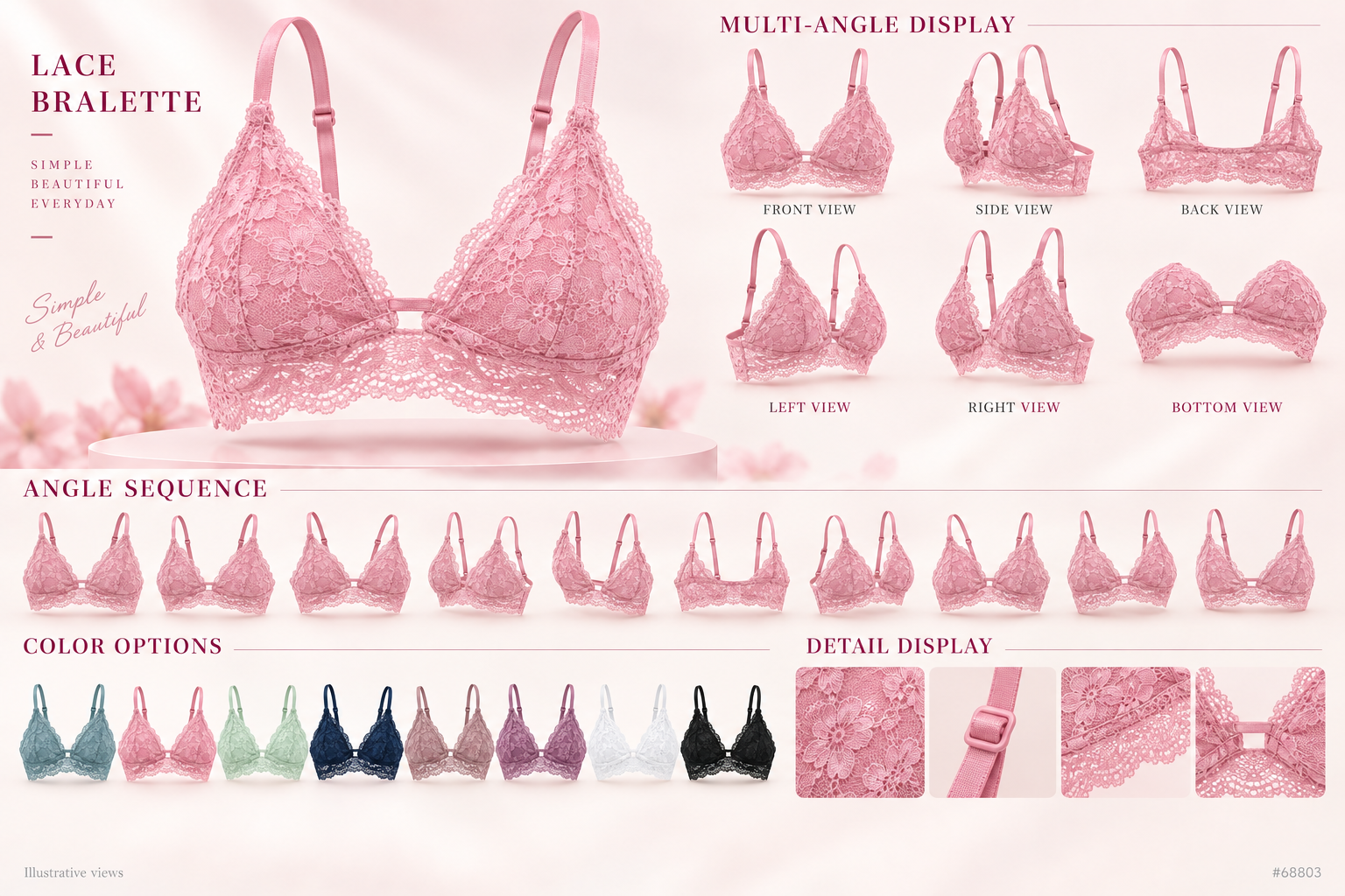 Women's Lace Wireless Bralette 68803 - Assorted Colors