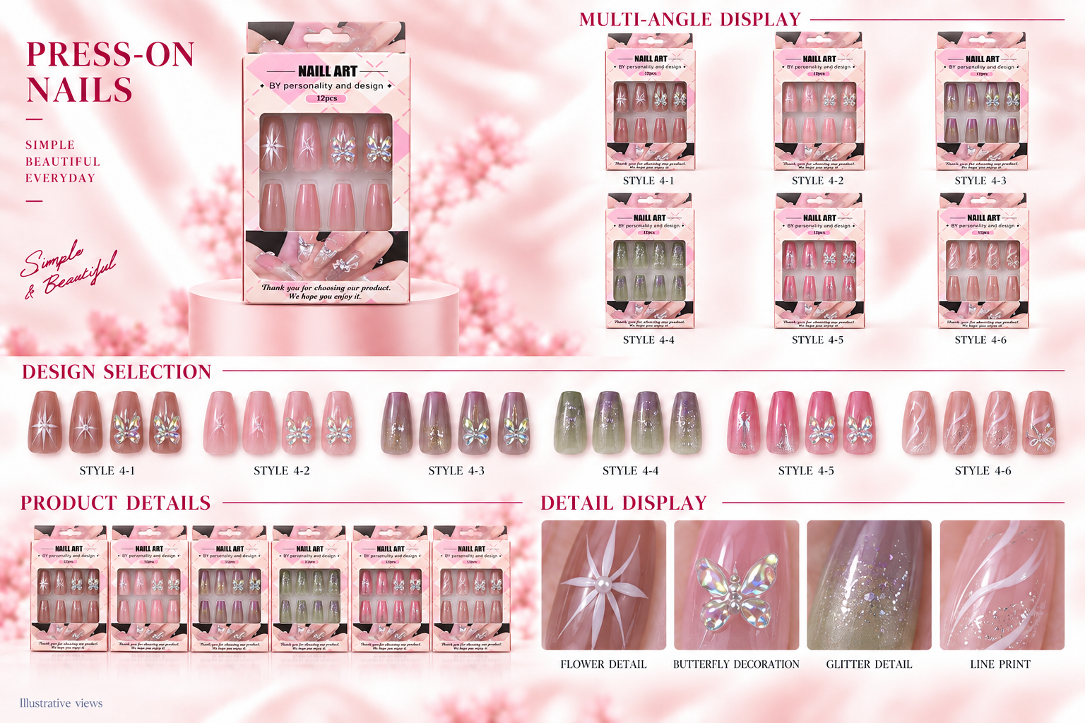 Pink Box Press-on Nails Assorted Styles