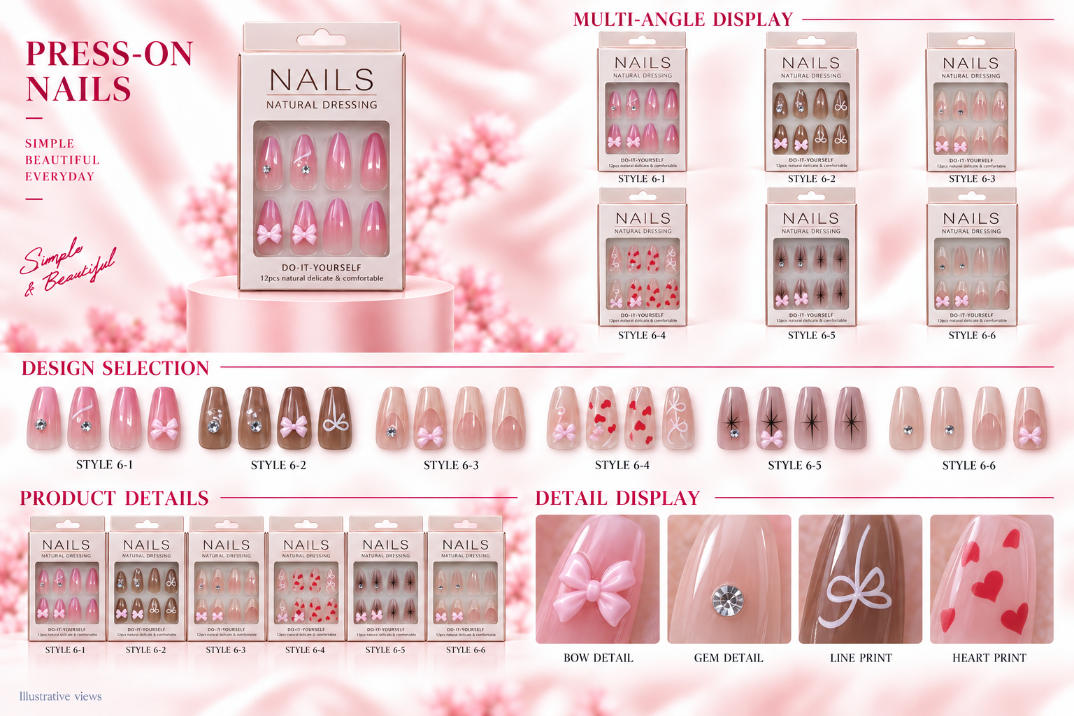 Nail Art Boxed Press-on Nails Assorted
