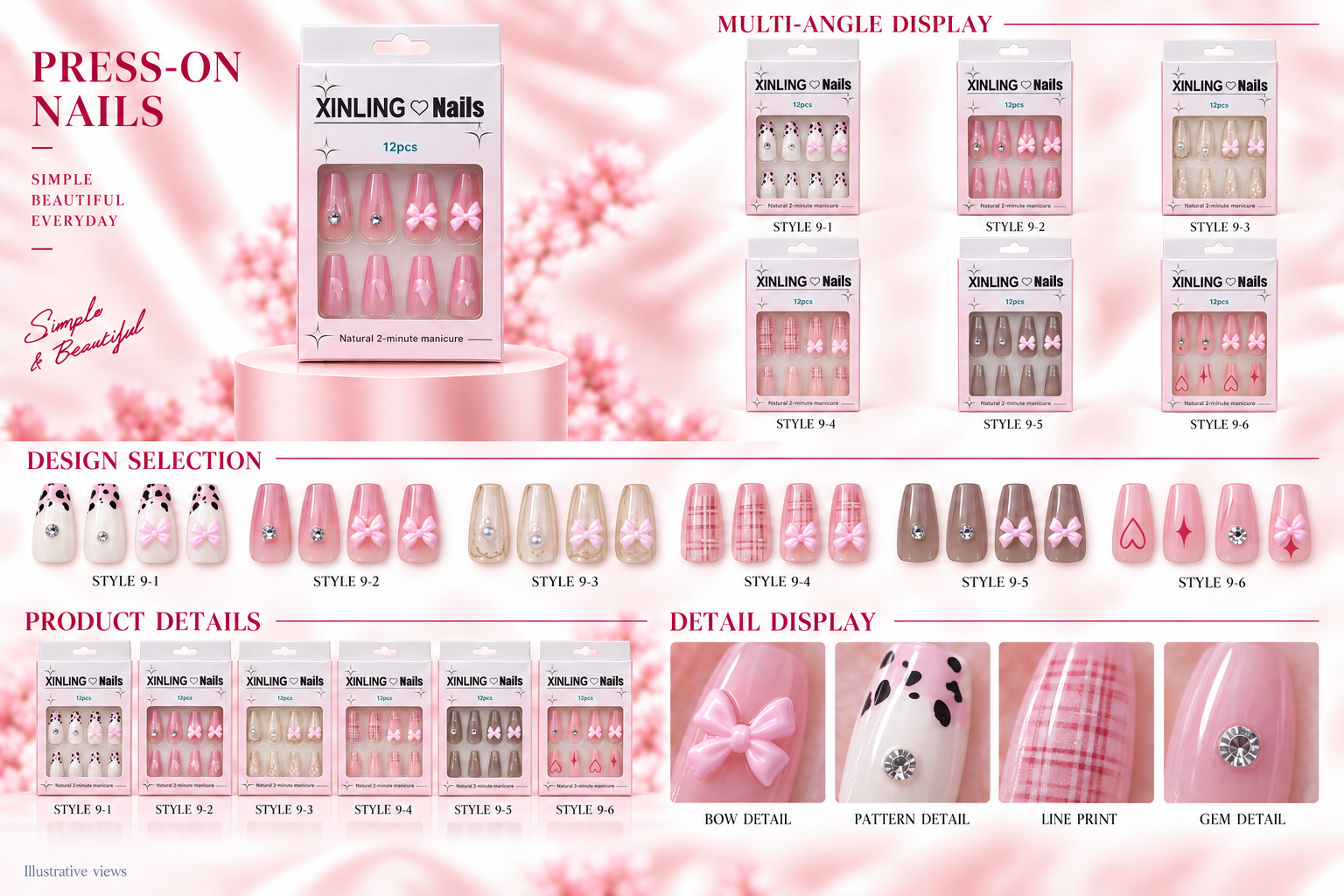 Rhinestone Boxed Press-on Nails Assorted