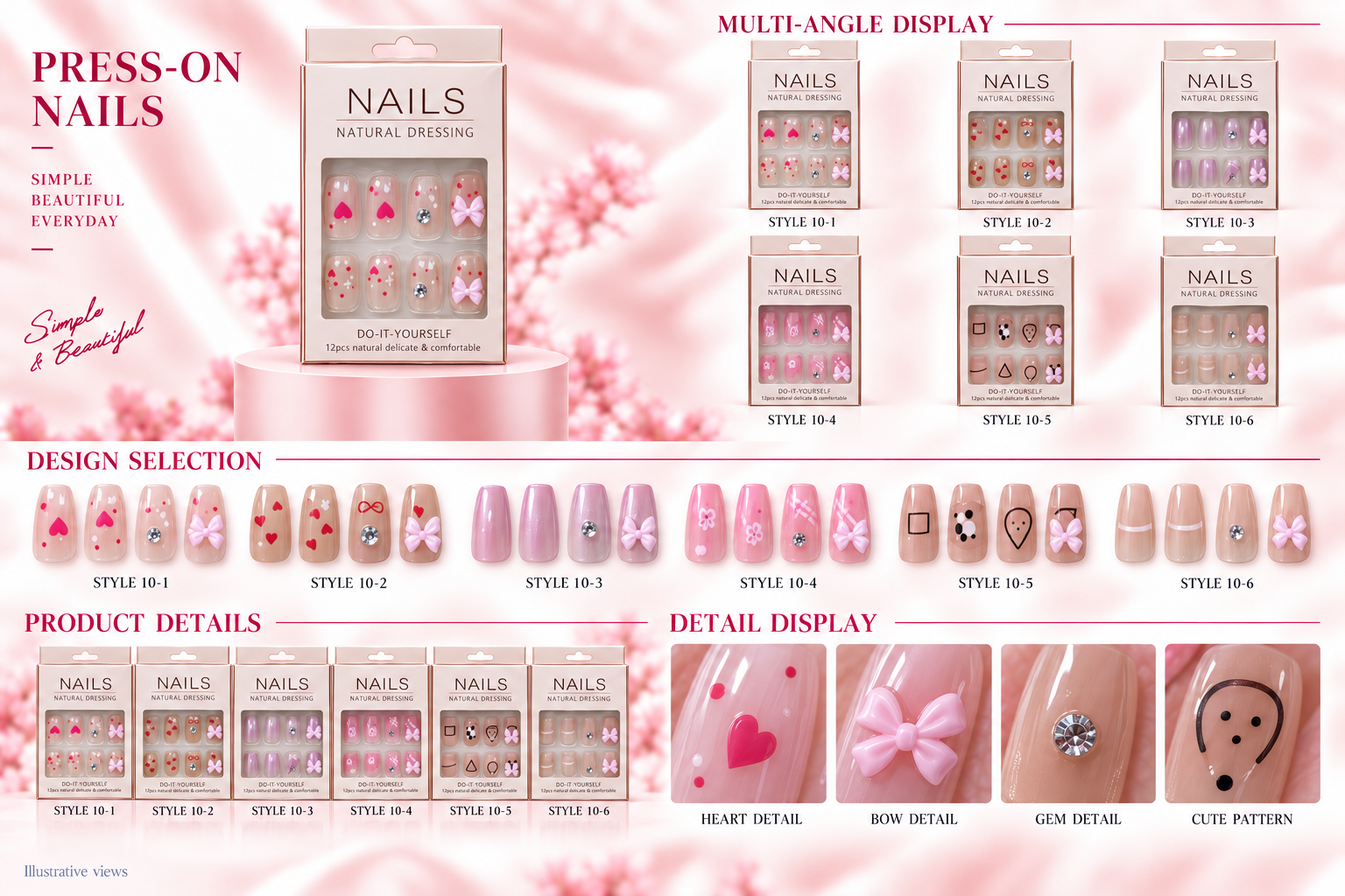 Bow Design Boxed Press-on Nails Assorted