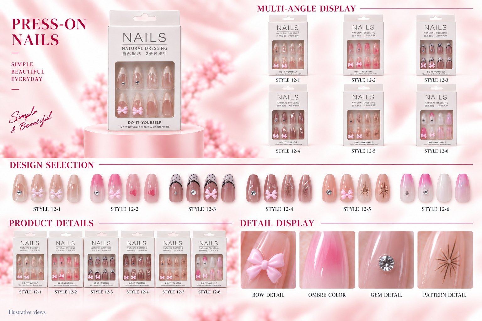 Heart Design Boxed Press-on Nails Assorted
