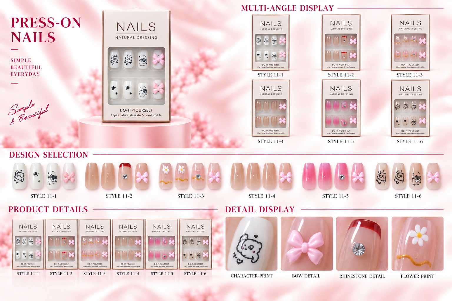 Cute Style Boxed Press-on Nails Assorted