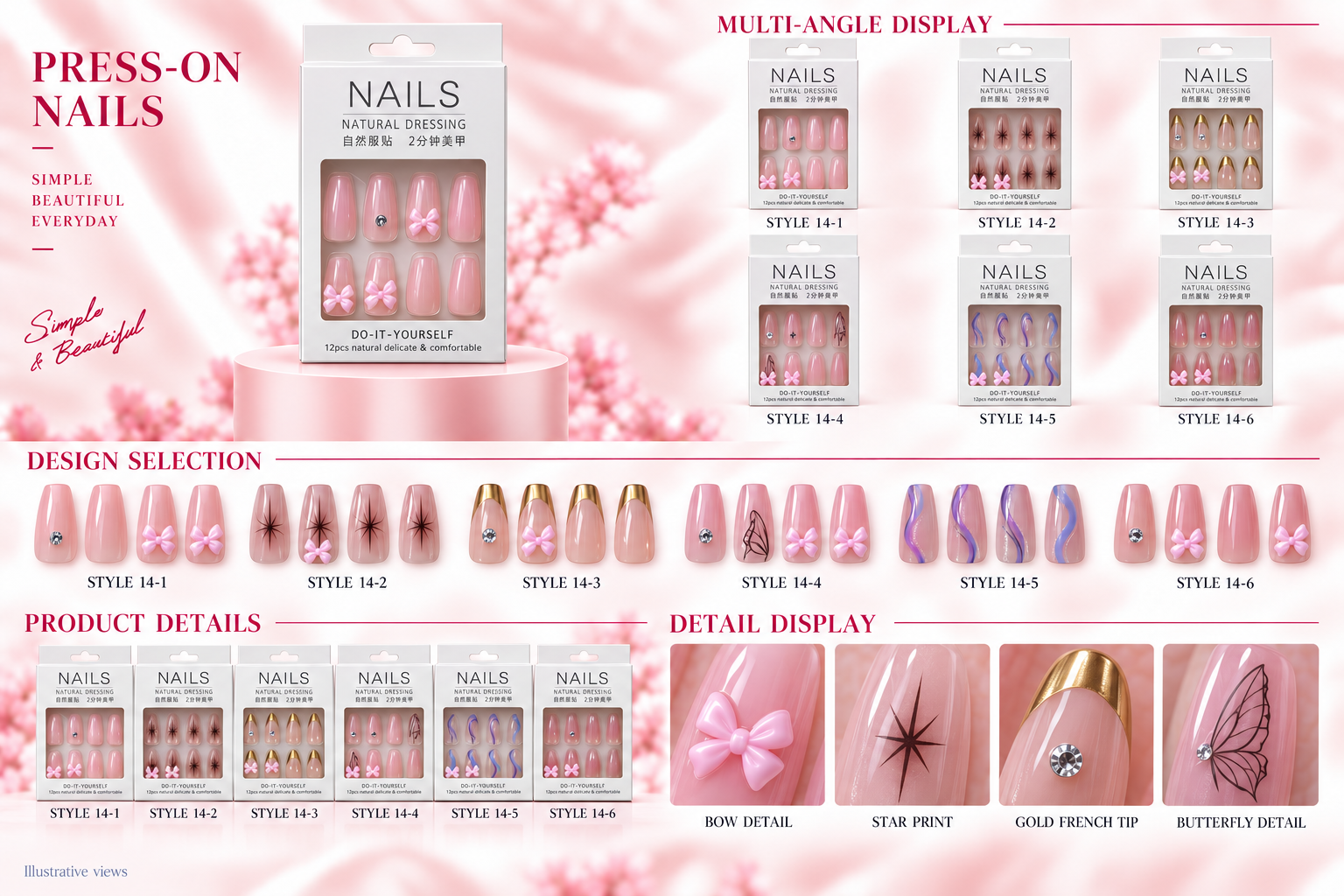 Gradient Boxed Press-on Nails Assorted