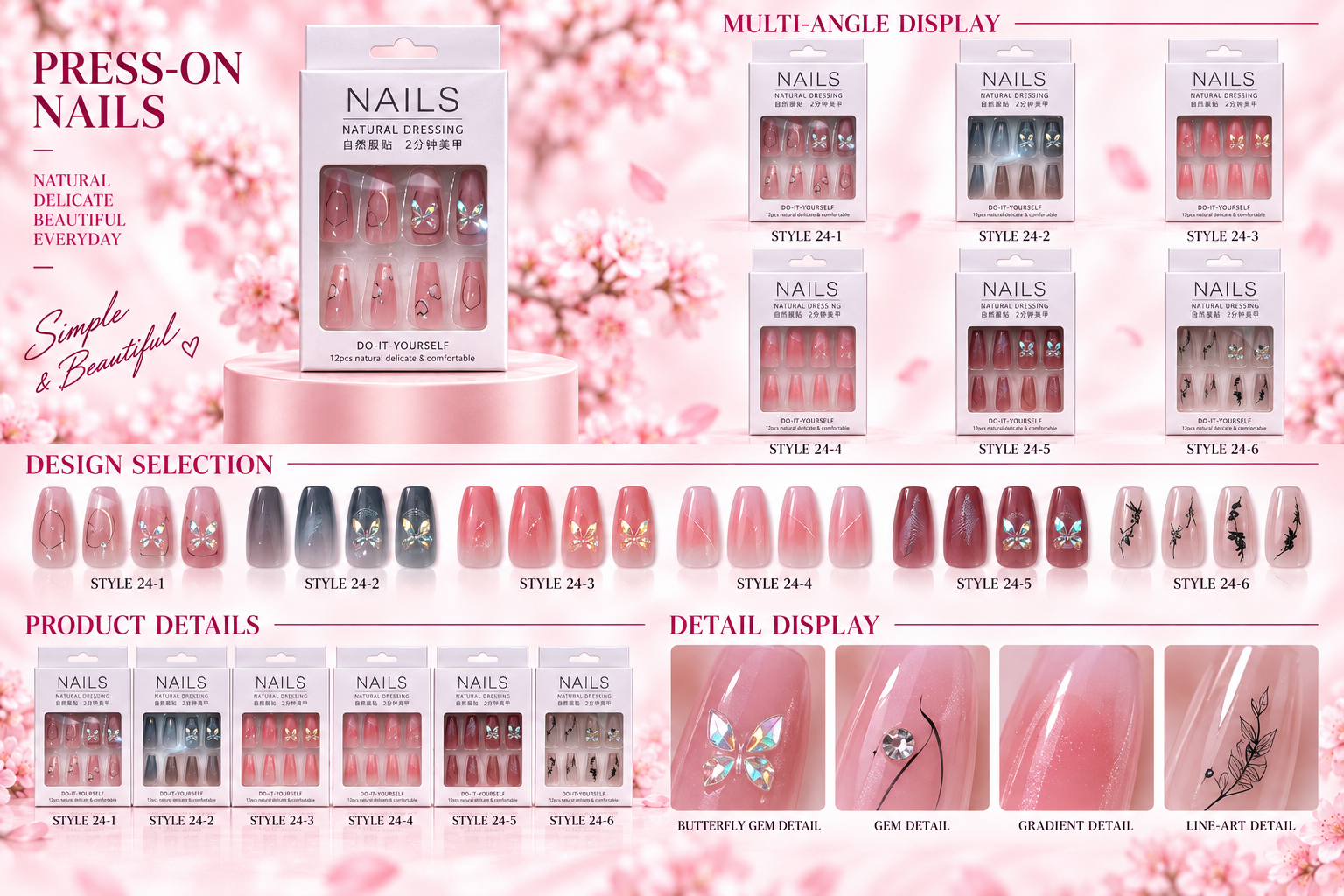 Mixed Color Boxed Press-on Nails Assorted